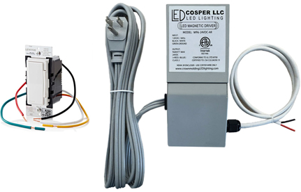 LED Lighting Magnetic Transformer With Power Cords And Hardwired Dimmer